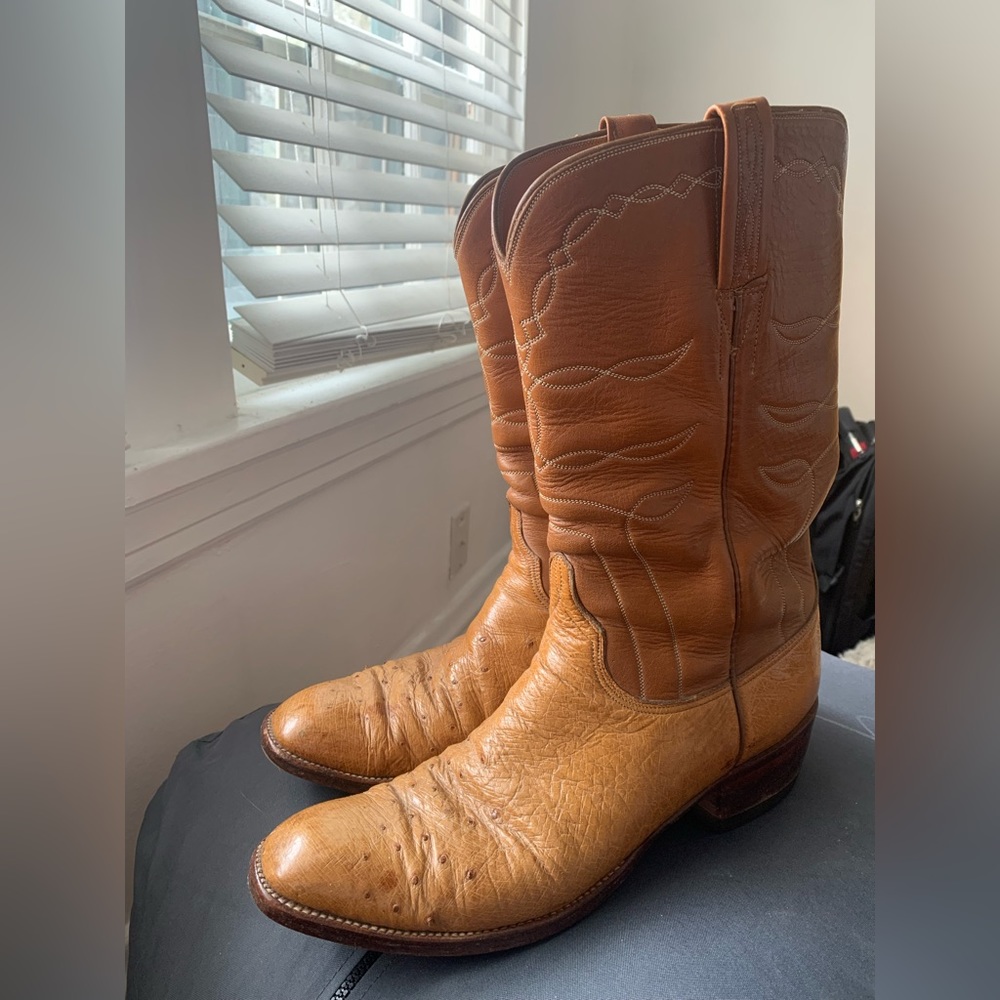 Lucchese Ostrich Leather Cowboy Boots